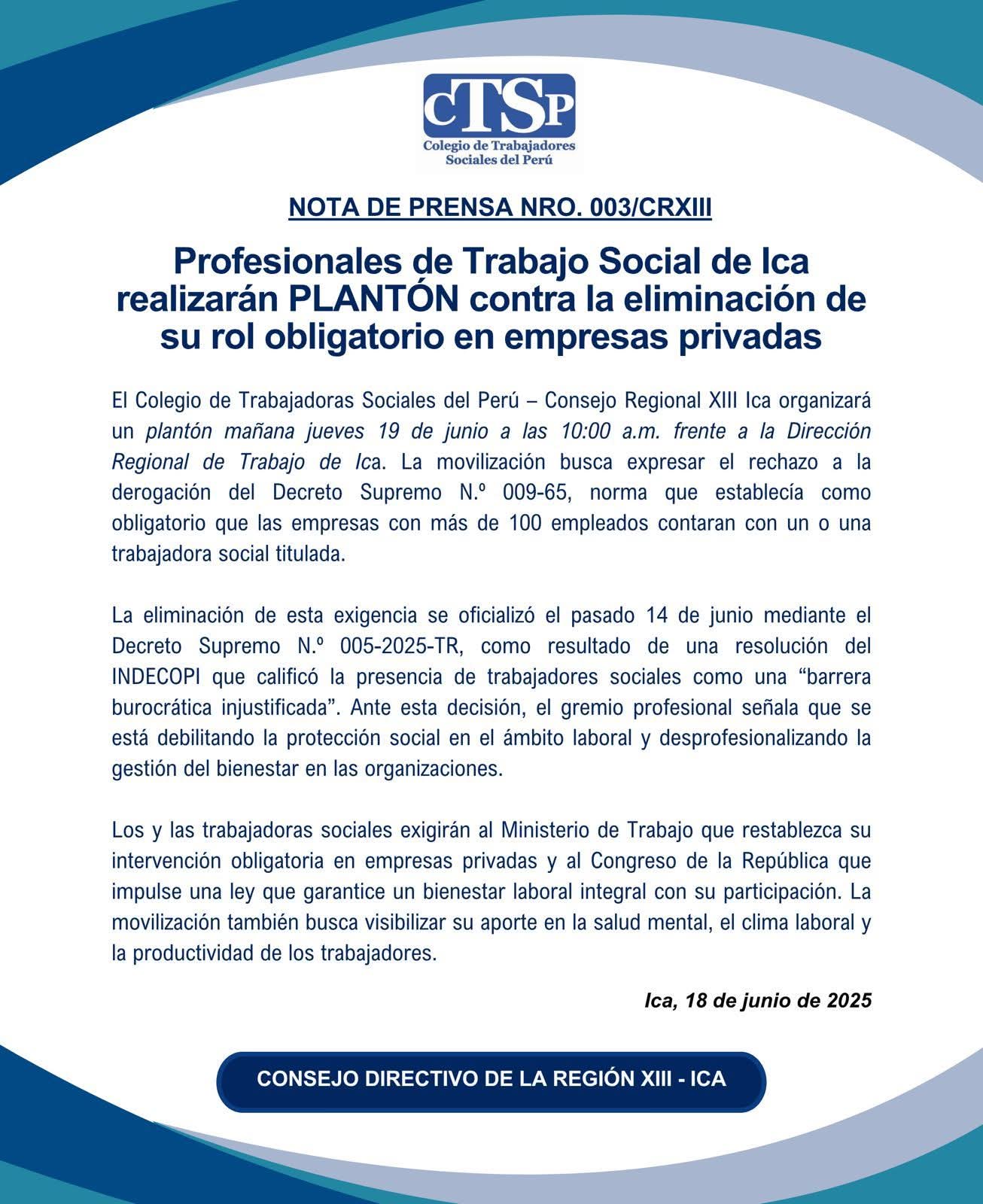 Nota de Prensa 003/CRXIII
